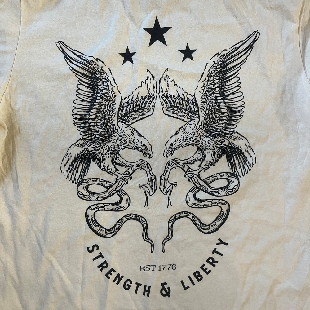 Eagle Snake Strength & Liberty Unisex Graphic T Shirt Size Large Cream NWOT - Picture 7 of 8